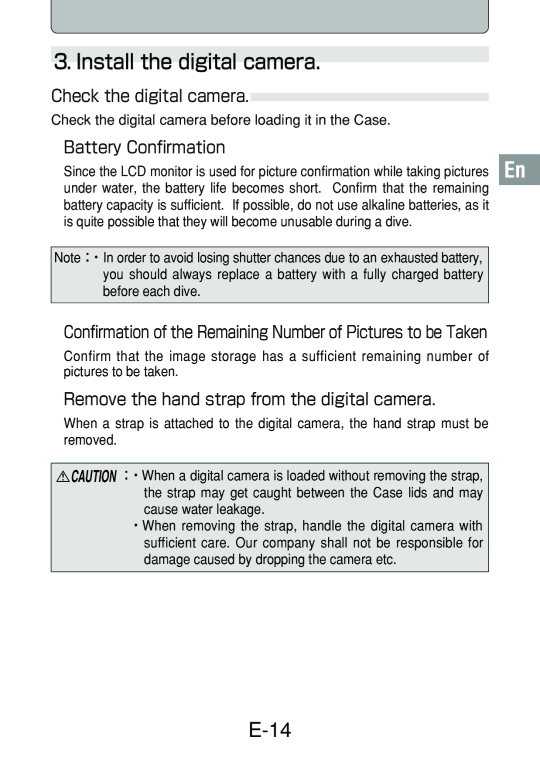 Olympus PT-017 manual Check the digital camera, Battery Confirmation, Remove the hand strap from the digital camera 