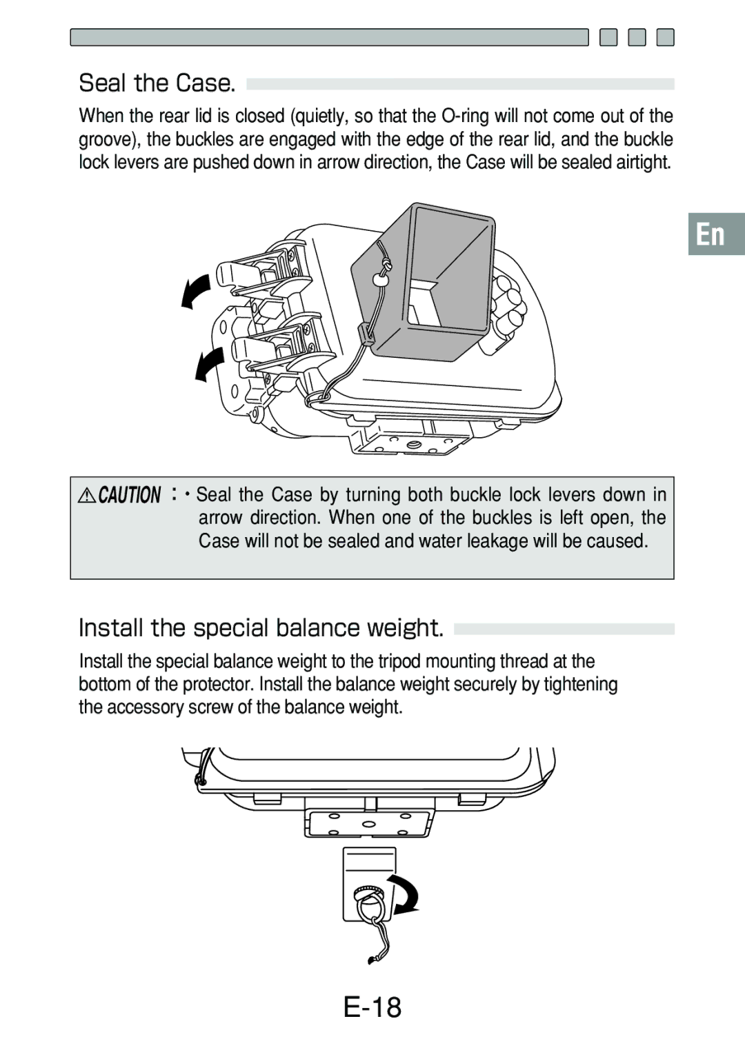 Olympus PT-017 manual Seal the Case, Install the special balance weight 