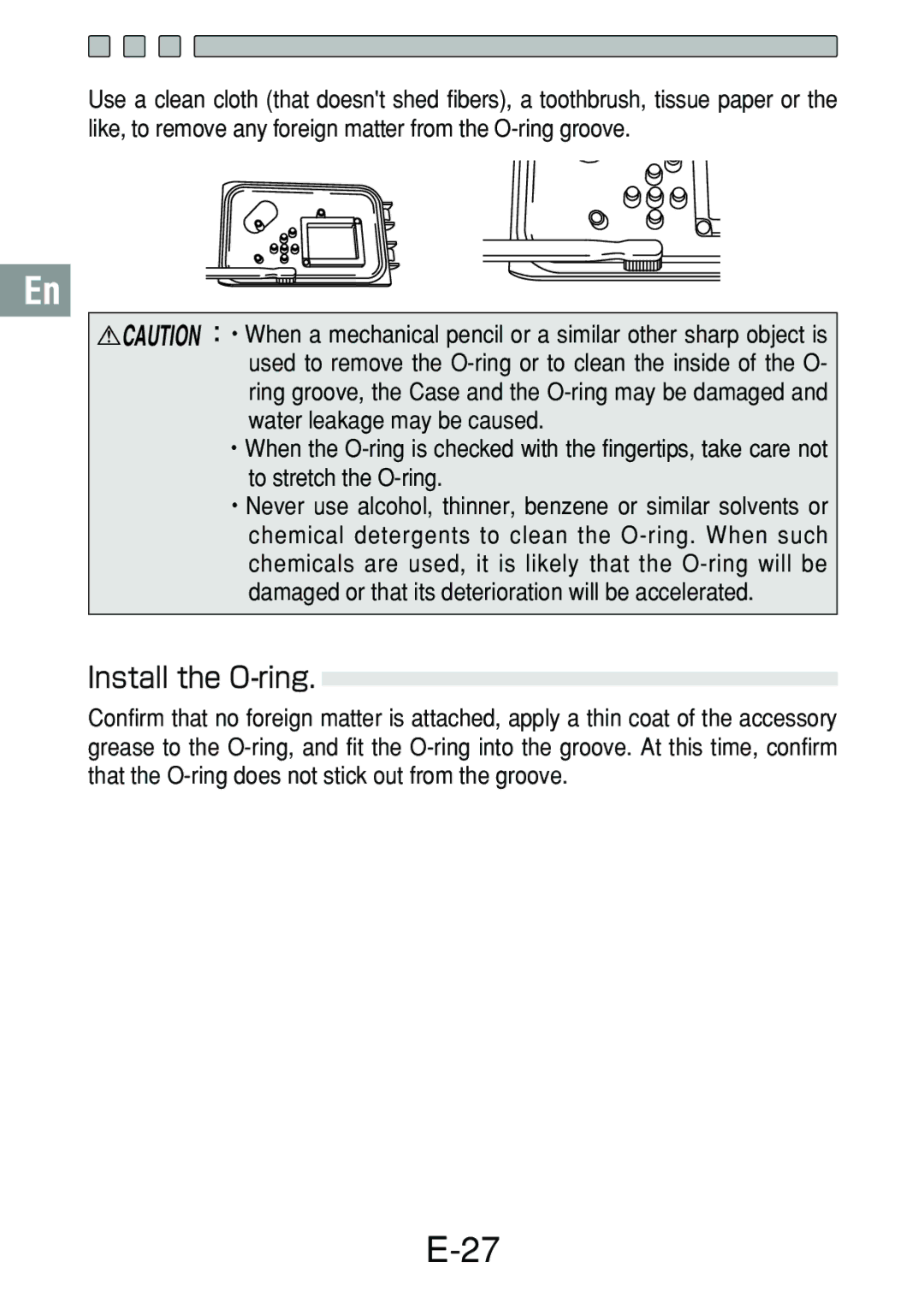 Olympus PT-017 manual Install the O-ring 