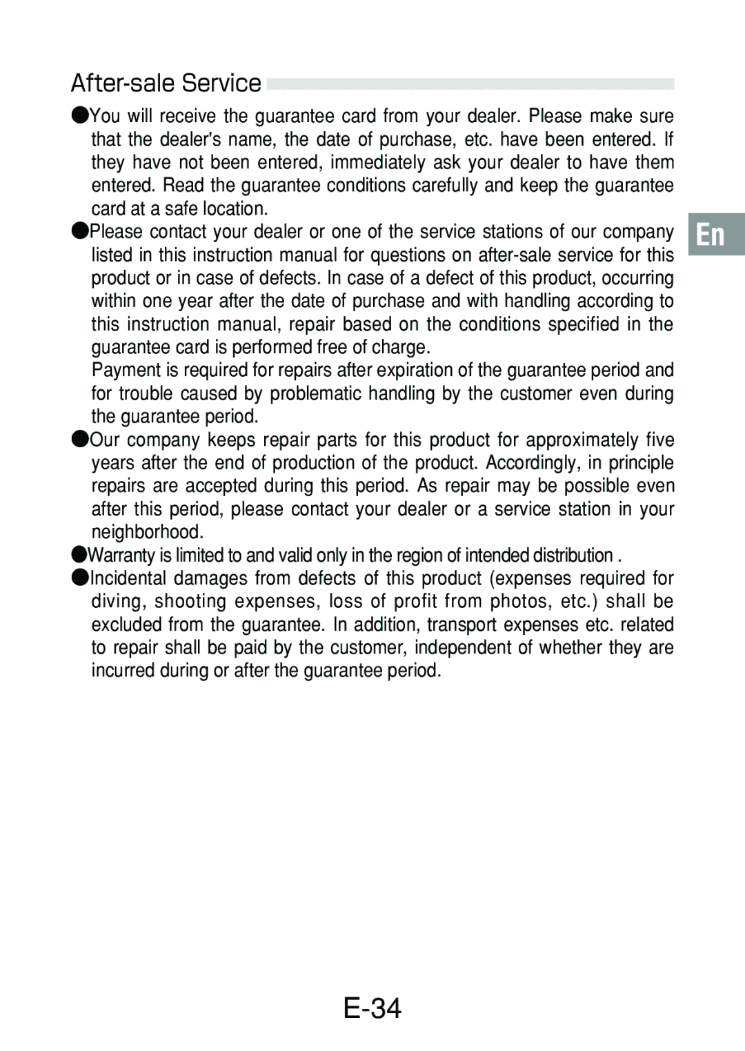 Olympus PT-017 manual After-sale Service 