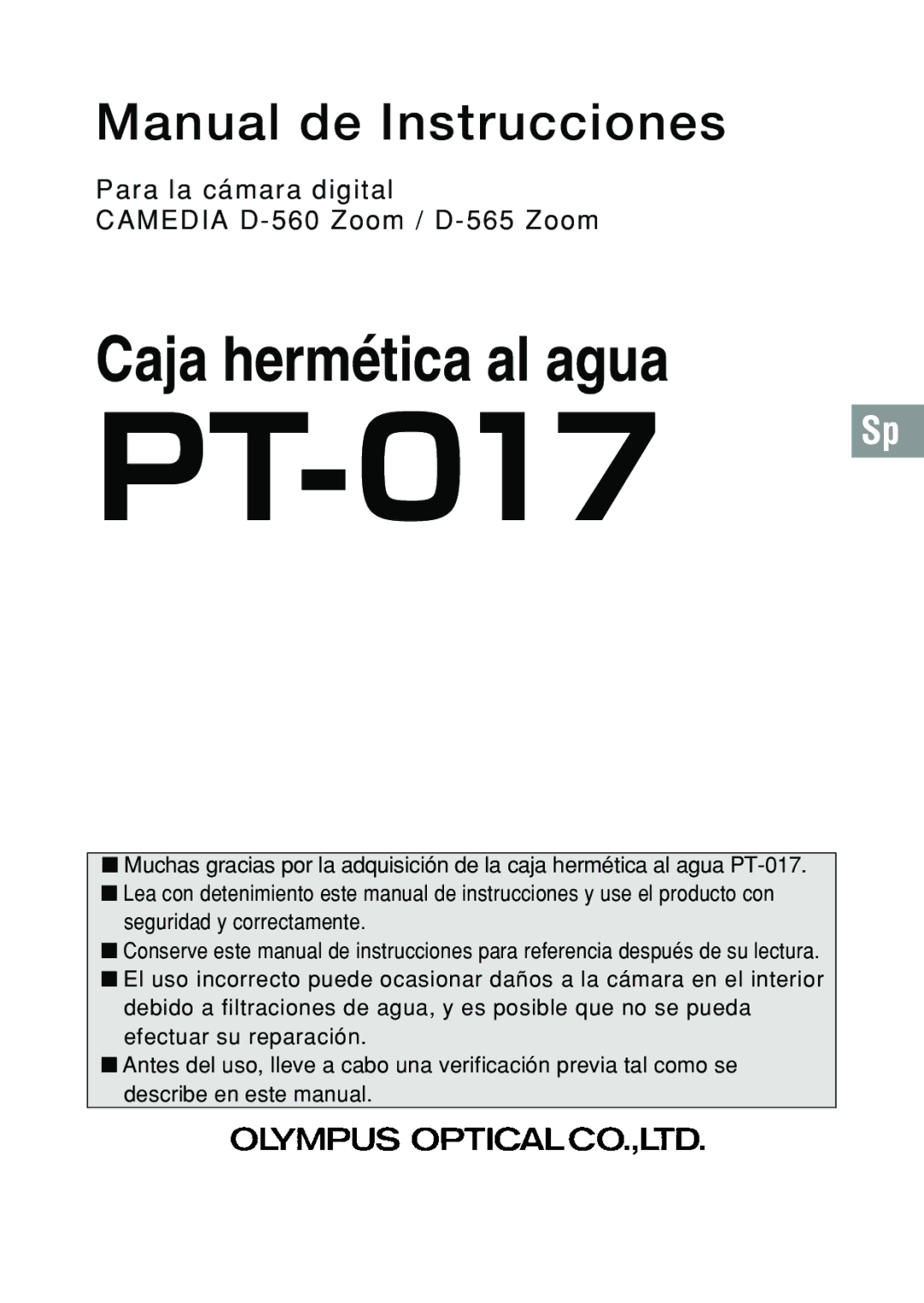 Olympus PT-017 manual Caja hermética al agua 