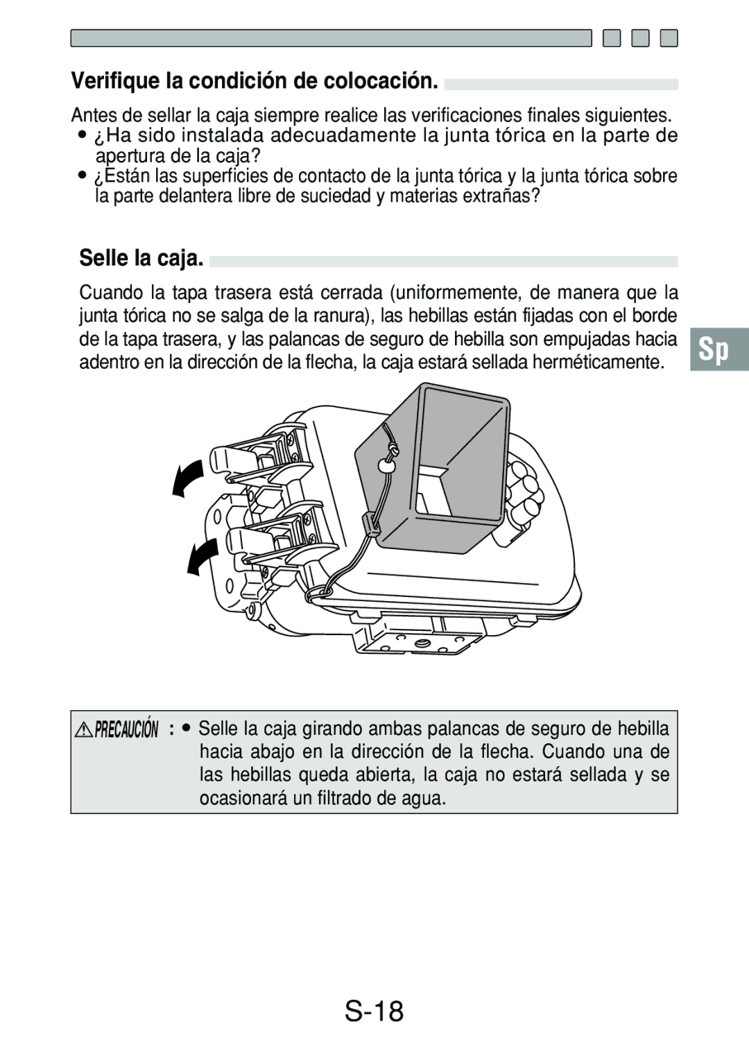 Olympus PT-017 manual Verifique la condición de colocación, Selle la caja 