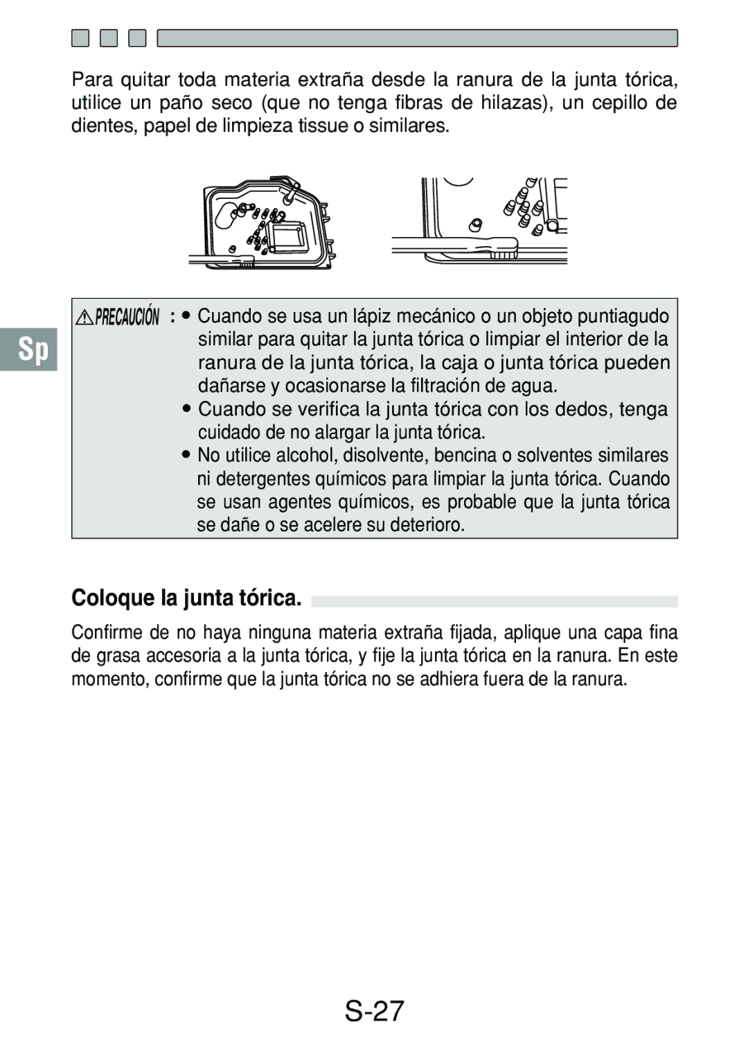 Olympus PT-018 manual Coloque la junta tórica 