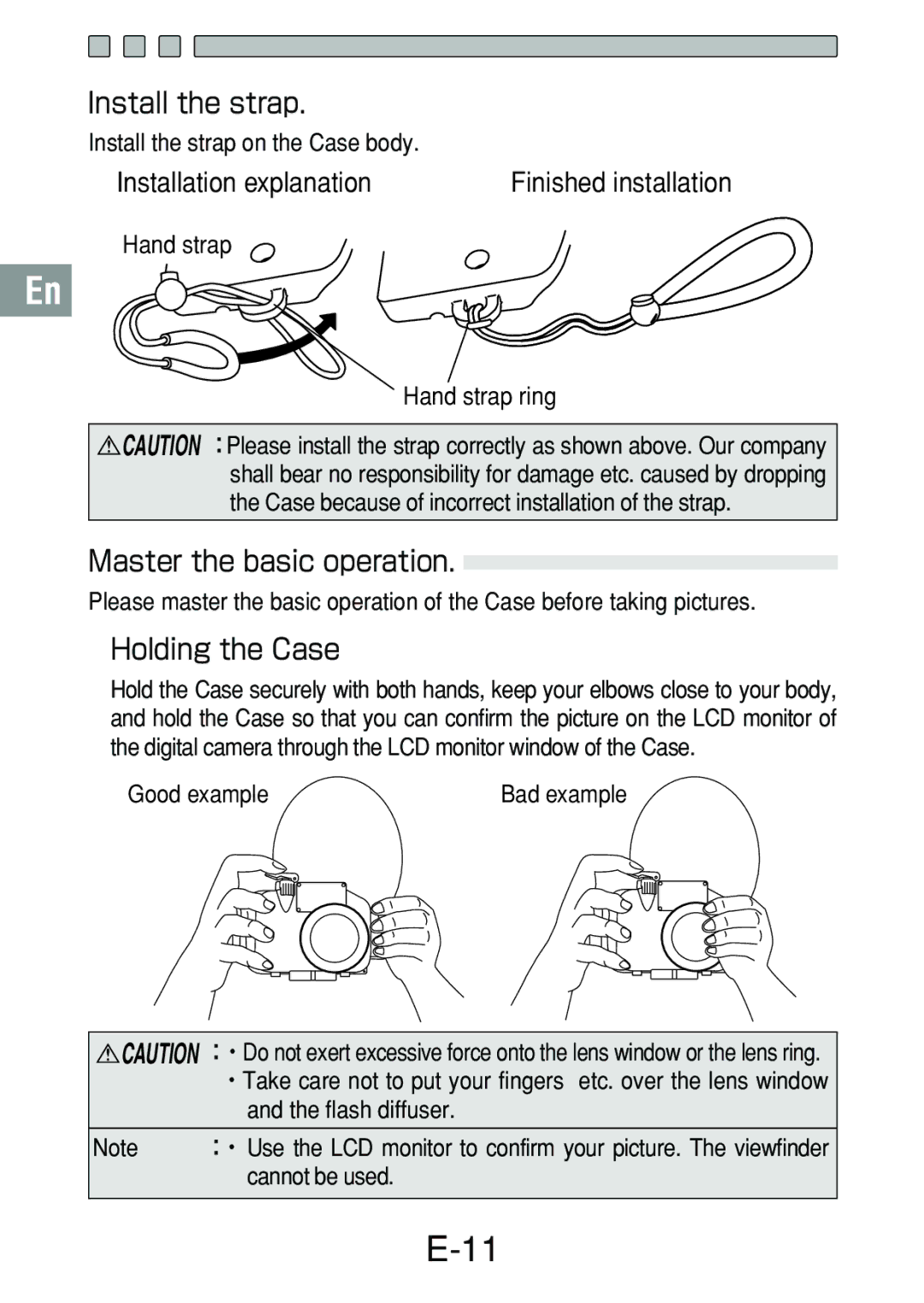 Olympus PT-018 manual Install the strap, Master the basic operation, Holding the Case 