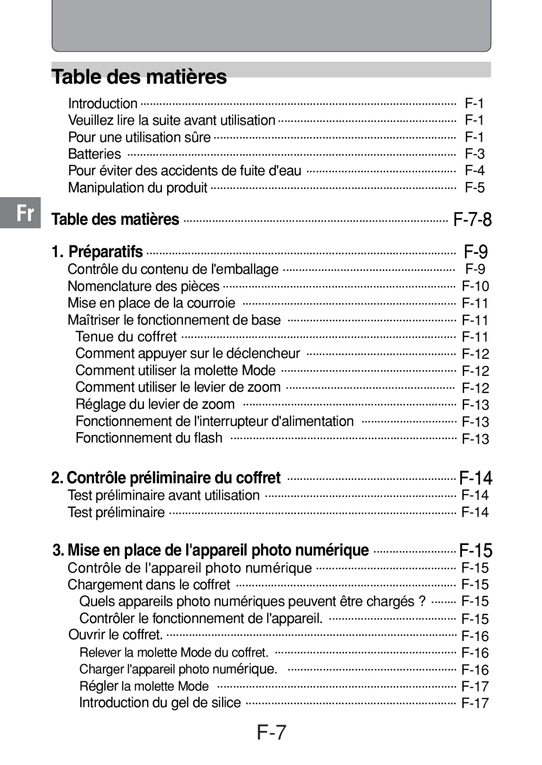 Olympus PT-018 manual Table des matières 