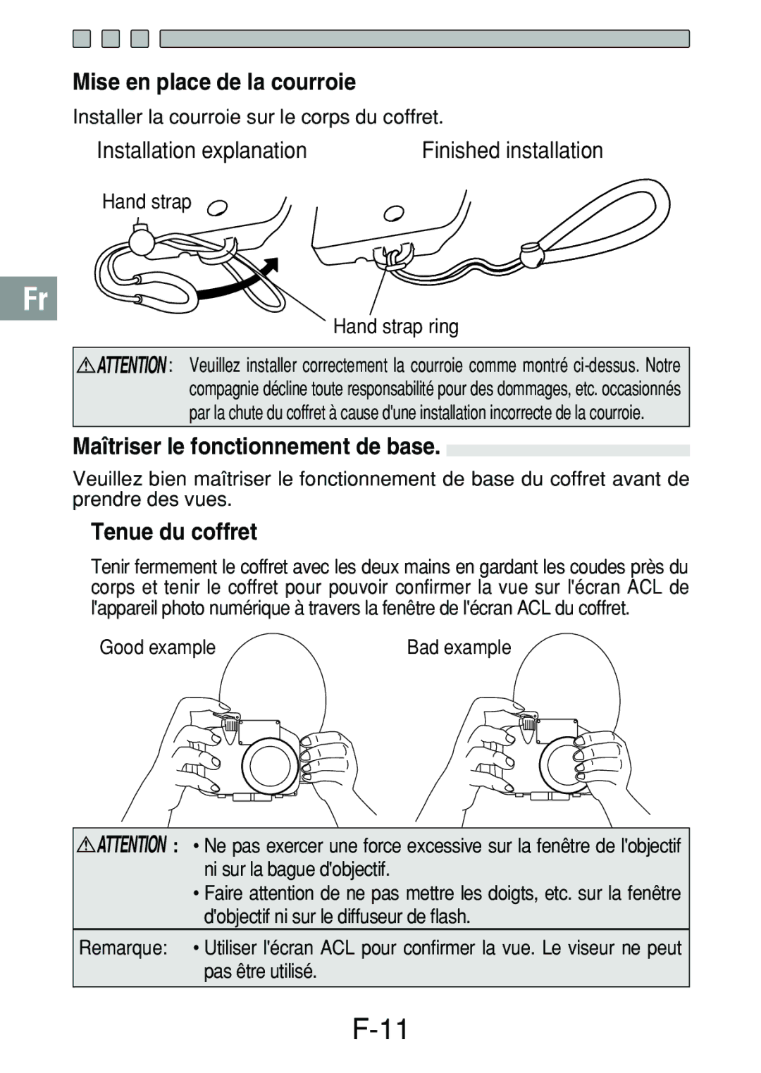 Olympus PT-018 manual Mise en place de la courroie, Maîtriser le fonctionnement de base, Tenue du coffret 