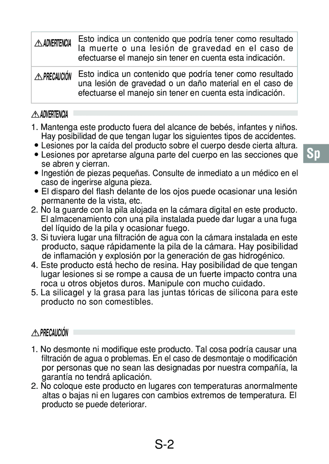 Olympus PT-018 manual Advertencia 