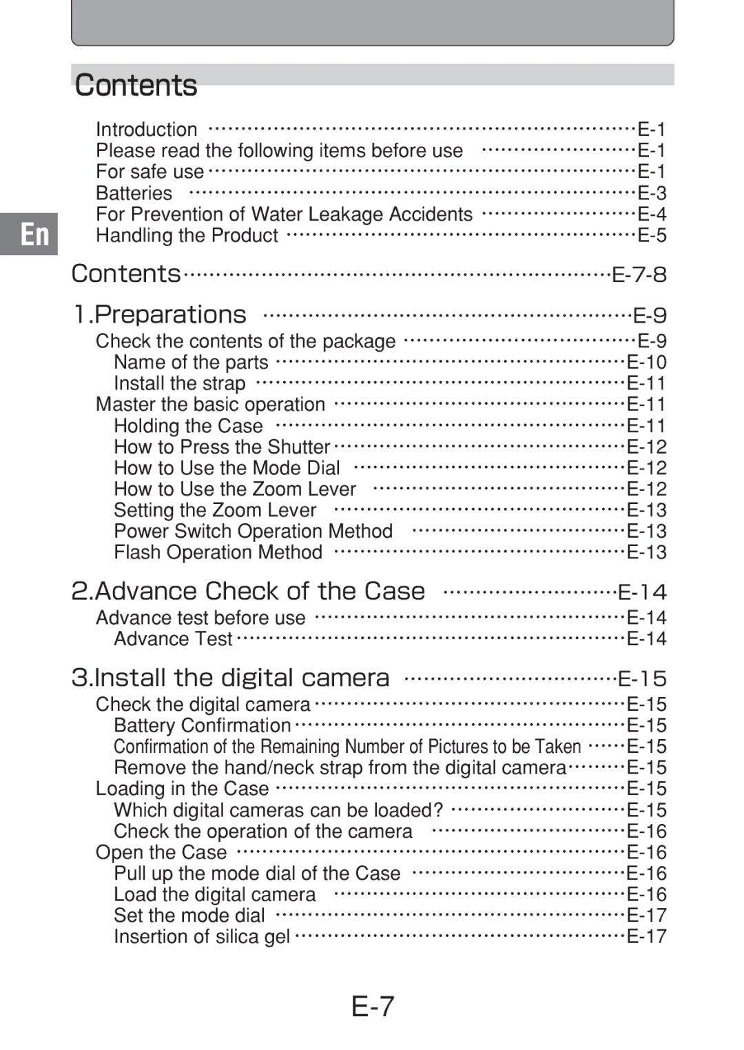 Olympus PT-018 manual Contents 