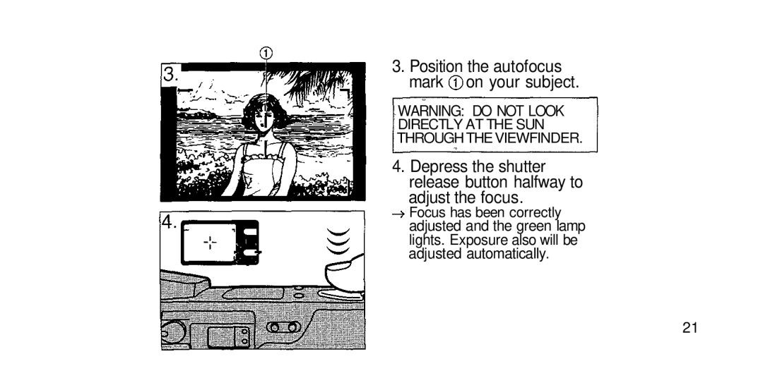 Olympus RC-200 manual Position the autofocus mark on your subject, Focus has been correctly 