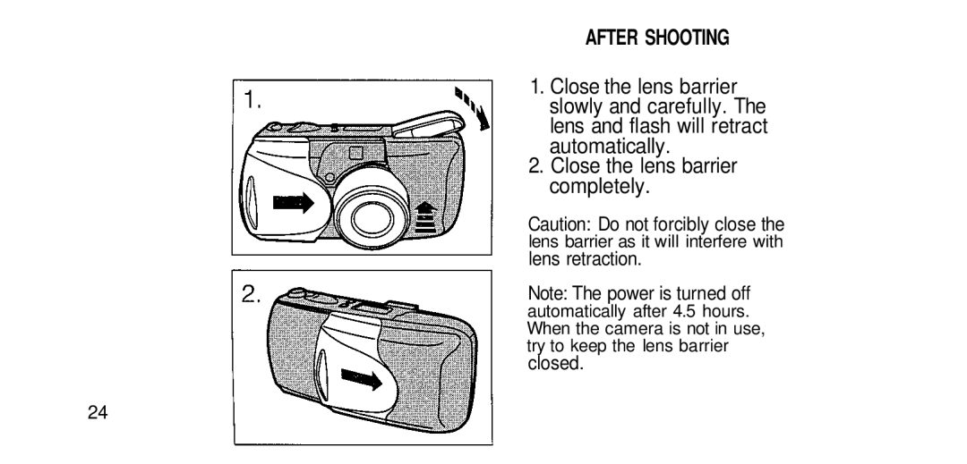 Olympus RC-200 manual After Shooting, Lens retraction, Closed 