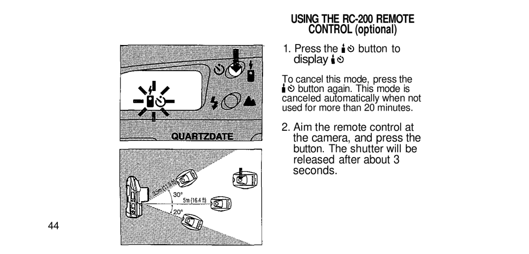 Olympus manual Control optional, Using the RC-200 Remote 