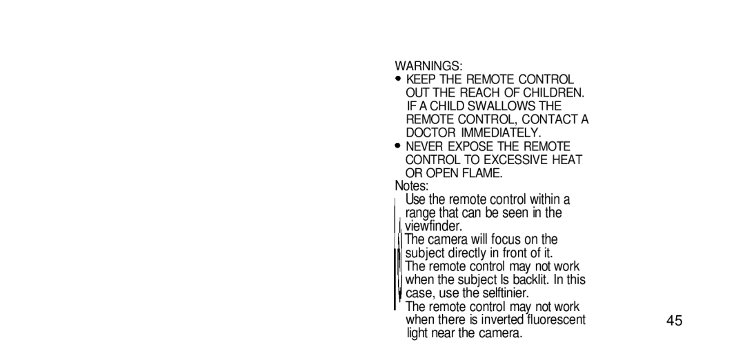 Olympus RC-200 manual Remote control may not work, Light near the camera 