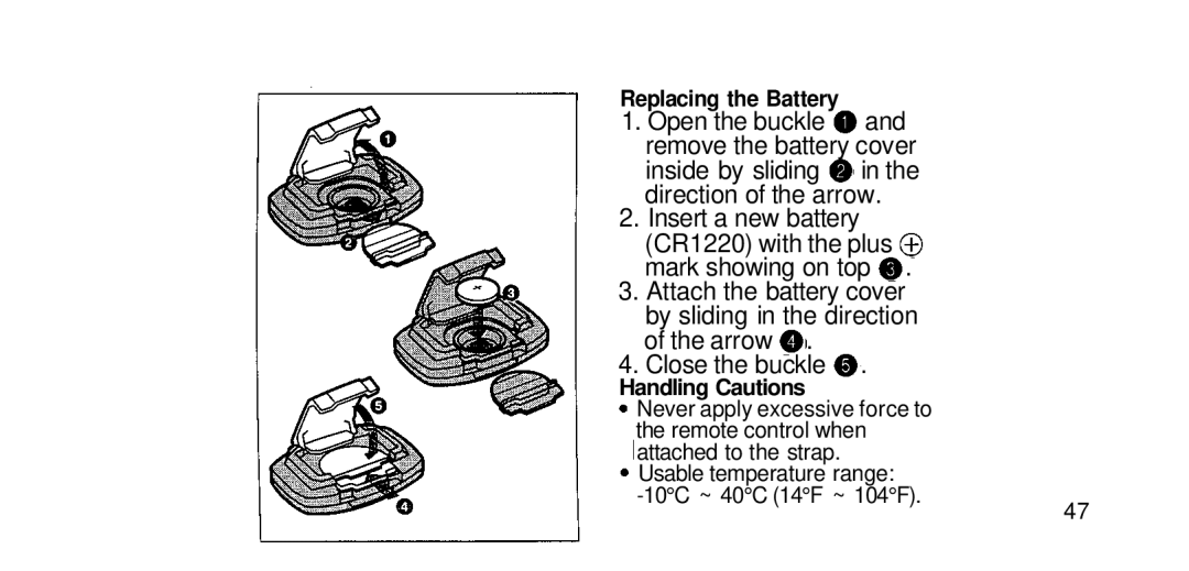 Olympus RC-200 manual Replacing the Battery, Handling Cautions 