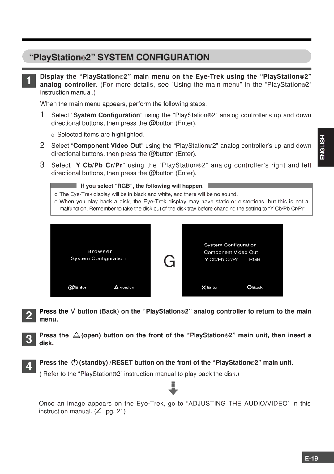 Olympus SCPH-10130U instruction manual PlayStation 2 System Configuration, If you select RGB, the following will happen 