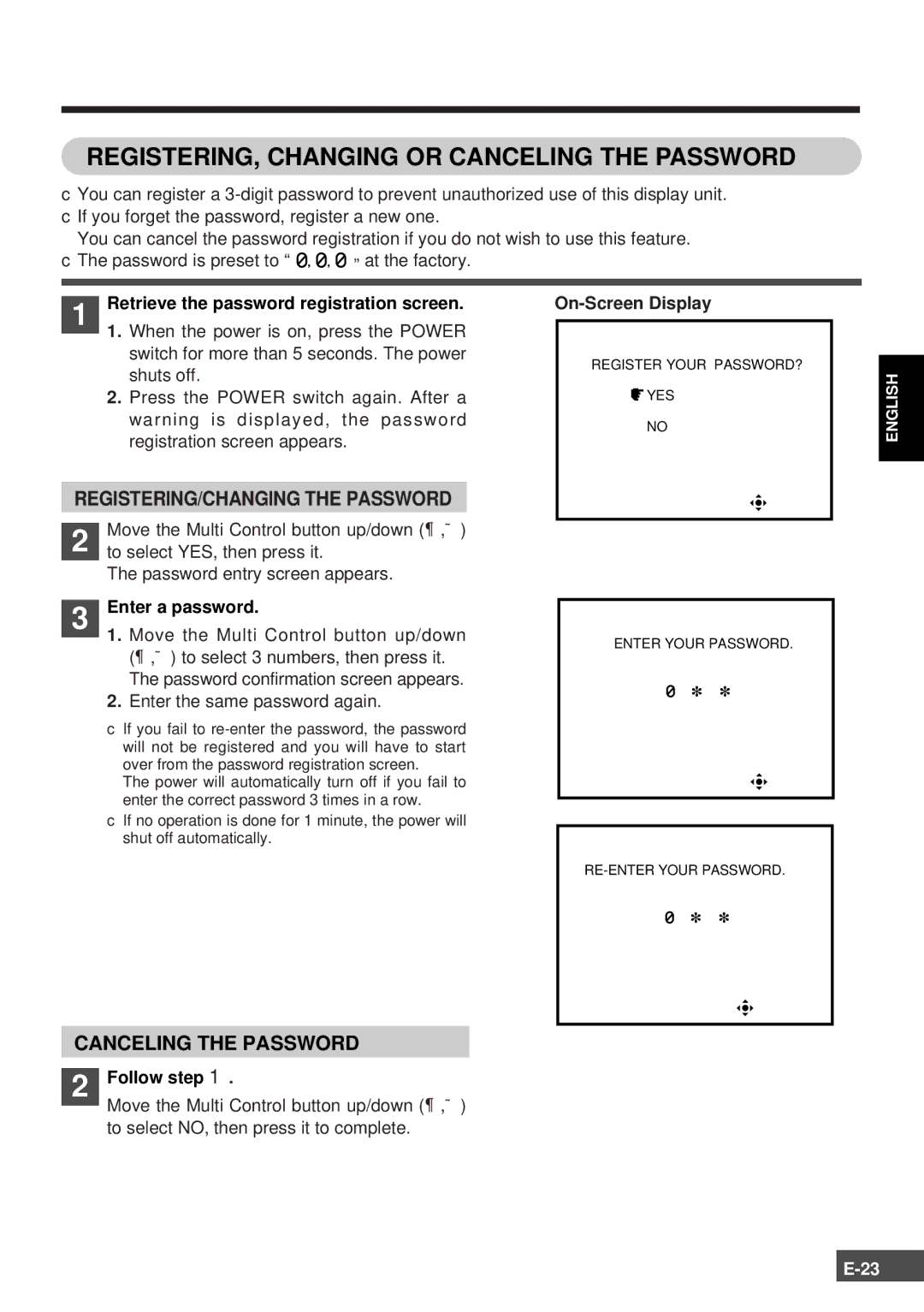 Olympus SCPH-10130U instruction manual Enter a password, Follow step 