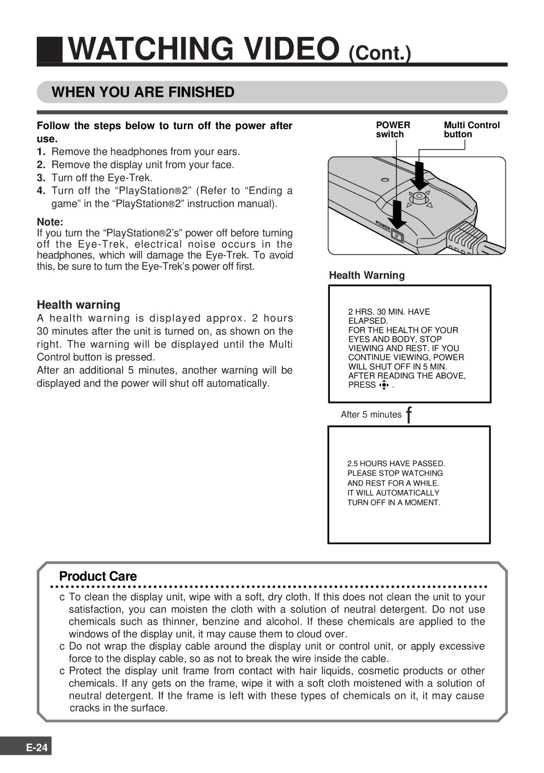 Olympus SCPH-10130U Health warning, Follow the steps below to turn off the power after, Use, Health Warning 