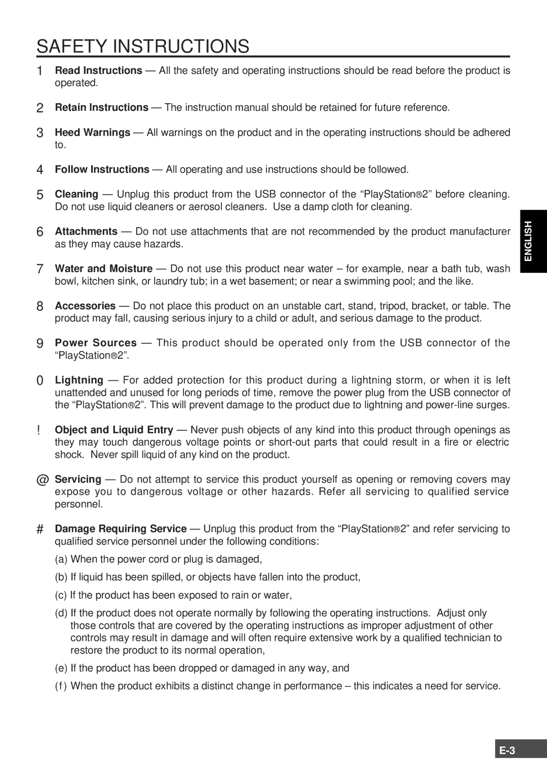 Olympus SCPH-10130U instruction manual Safety Instructions 