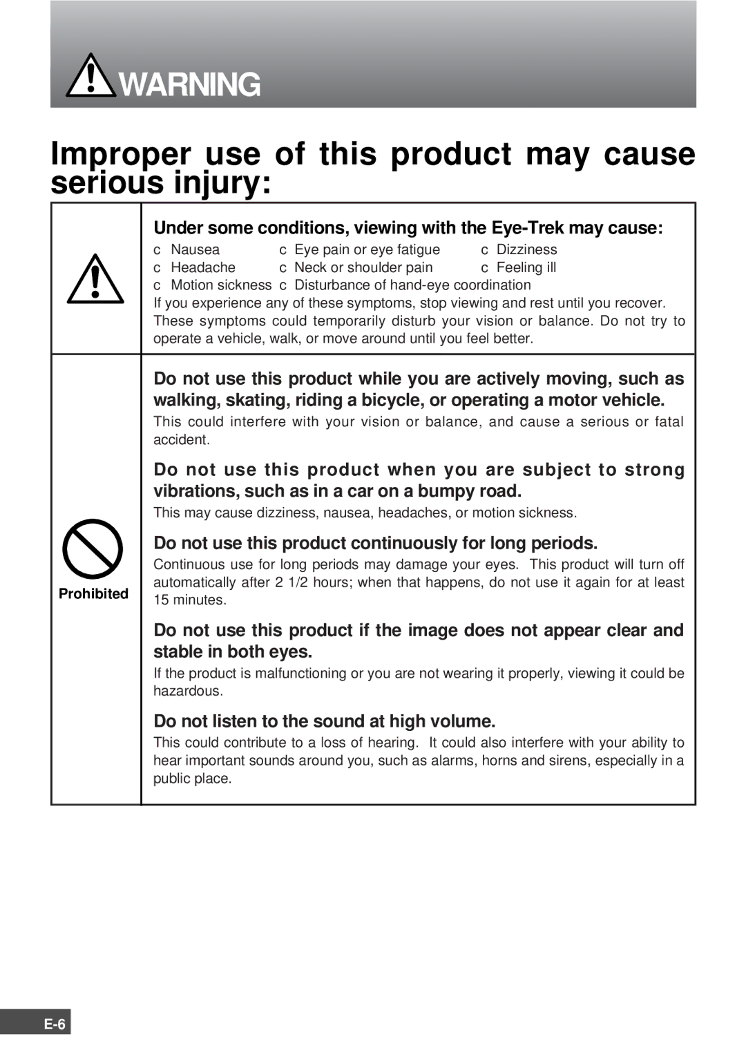 Olympus SCPH-10130U instruction manual Improper use of this product may cause serious injury 