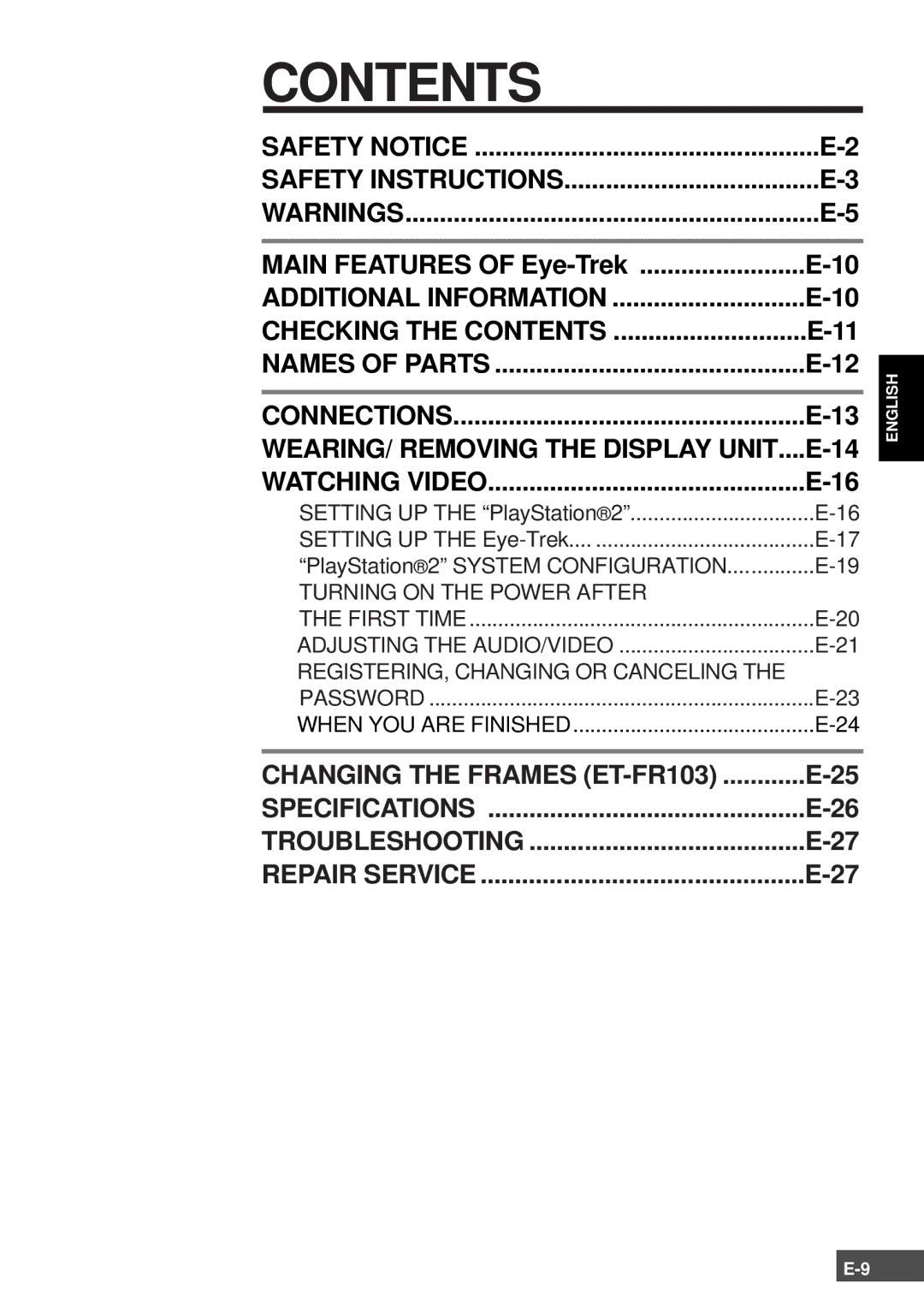 Olympus SCPH-10130U instruction manual Contents 