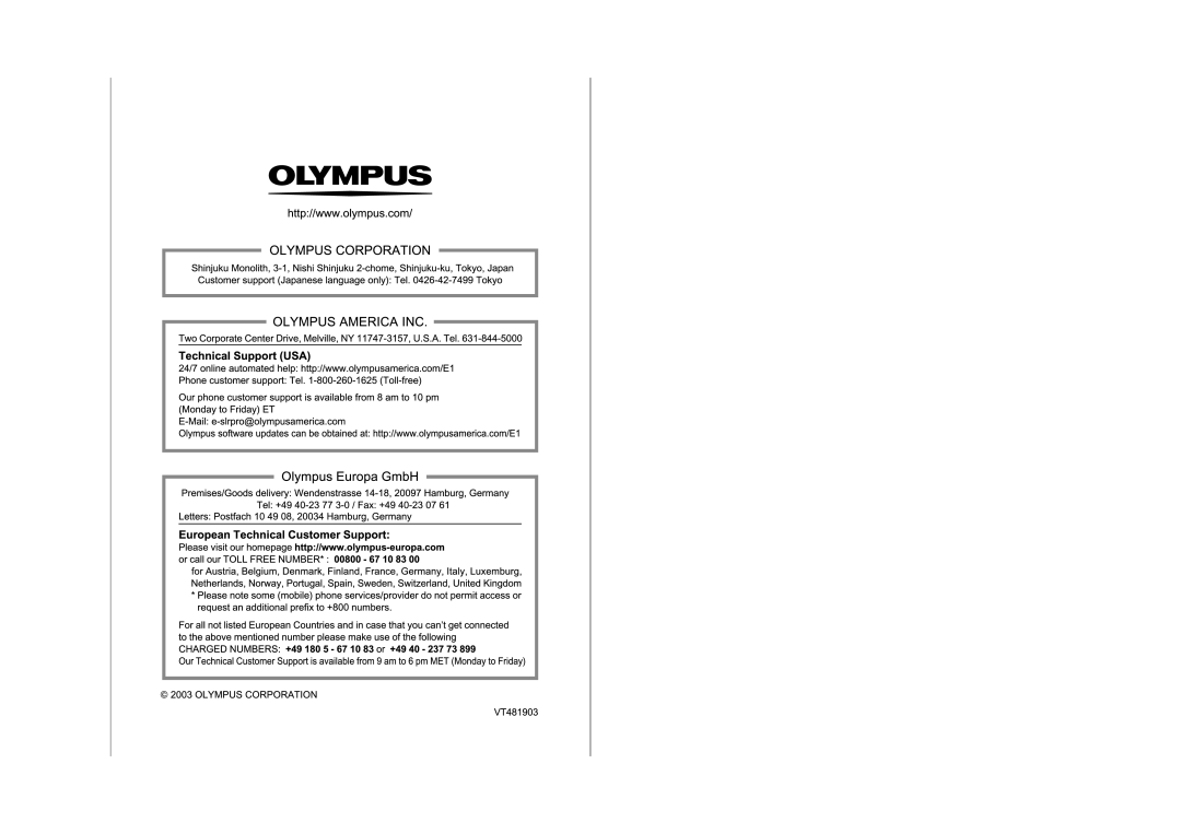 Olympus SHV-1 manual 