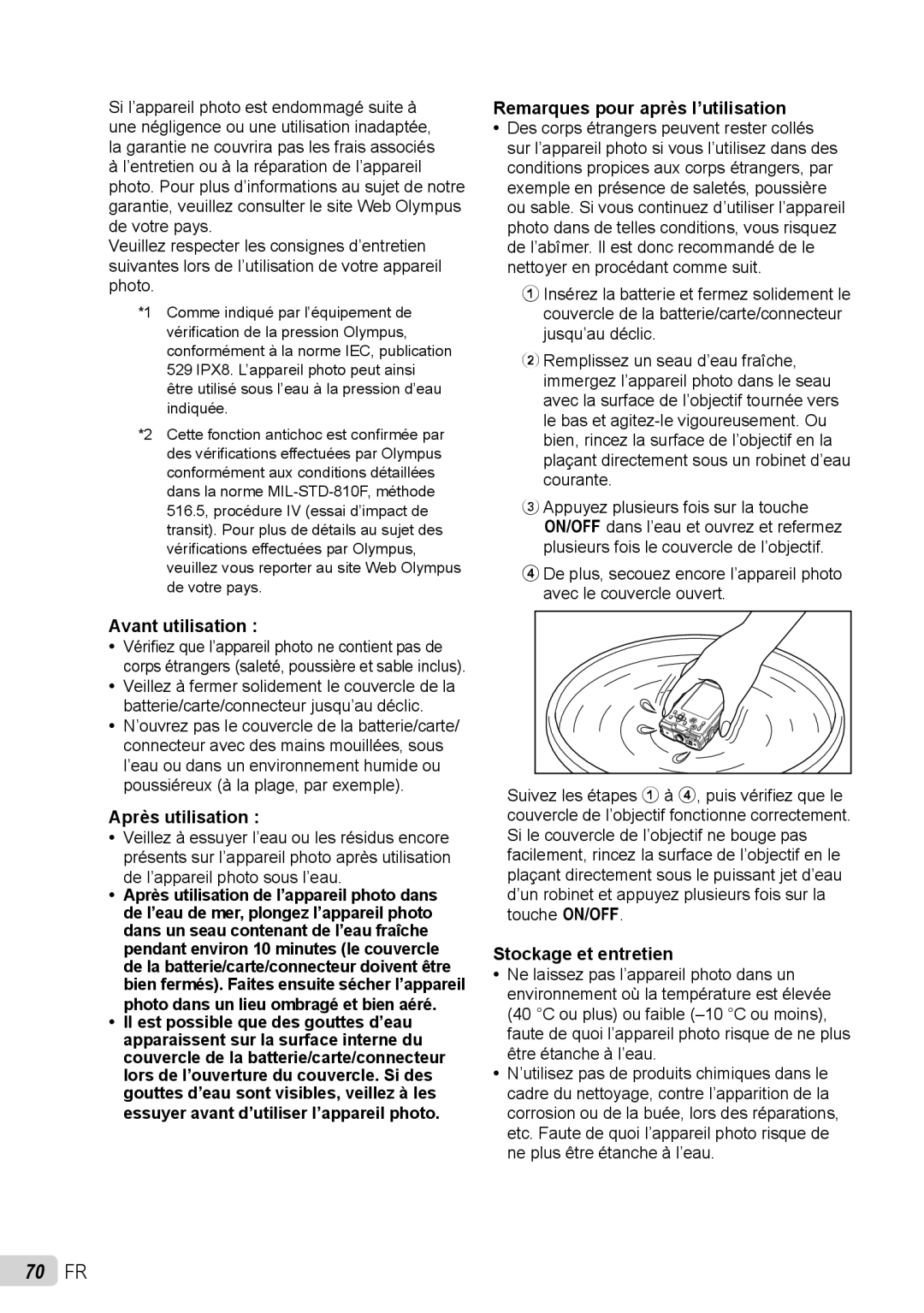 Olympus stylus tough-8010 /tough-8010 70 FR, Avant utilisation, Après utilisation, Remarques pour après l’utilisation 