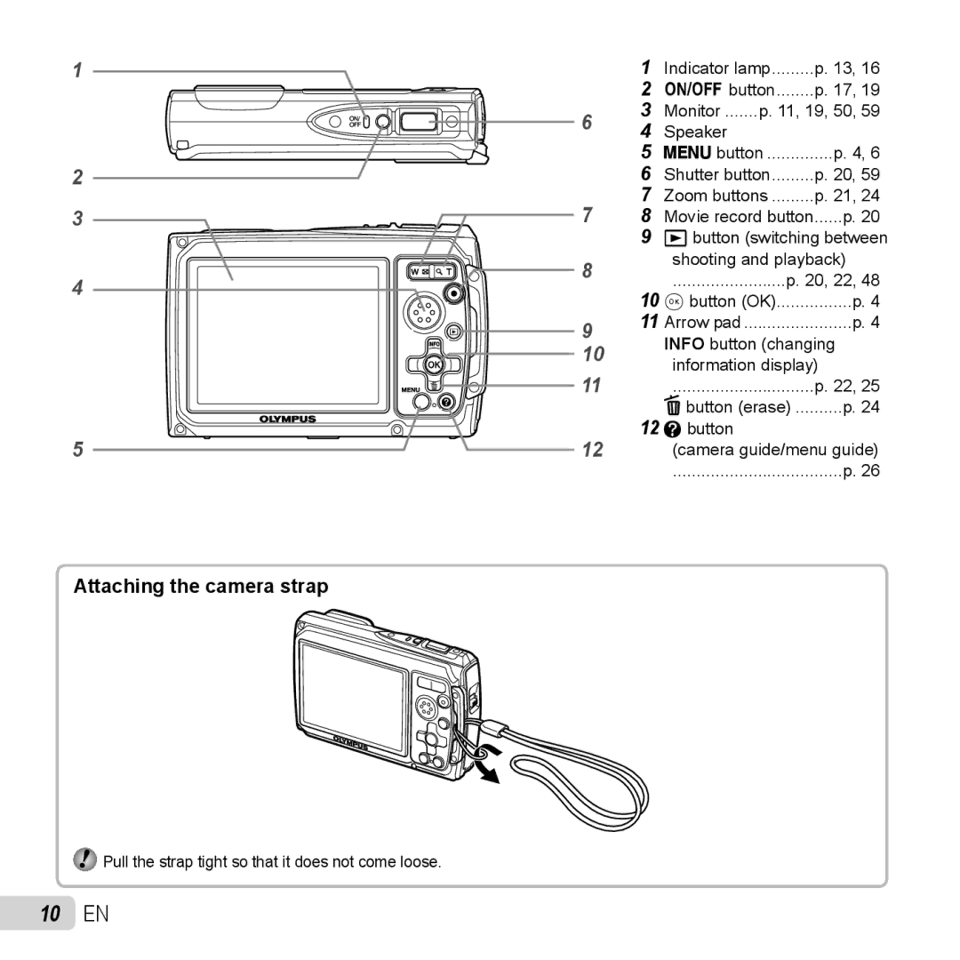 Olympus TG-320 instruction manual 10 EN, Attaching the camera strap 