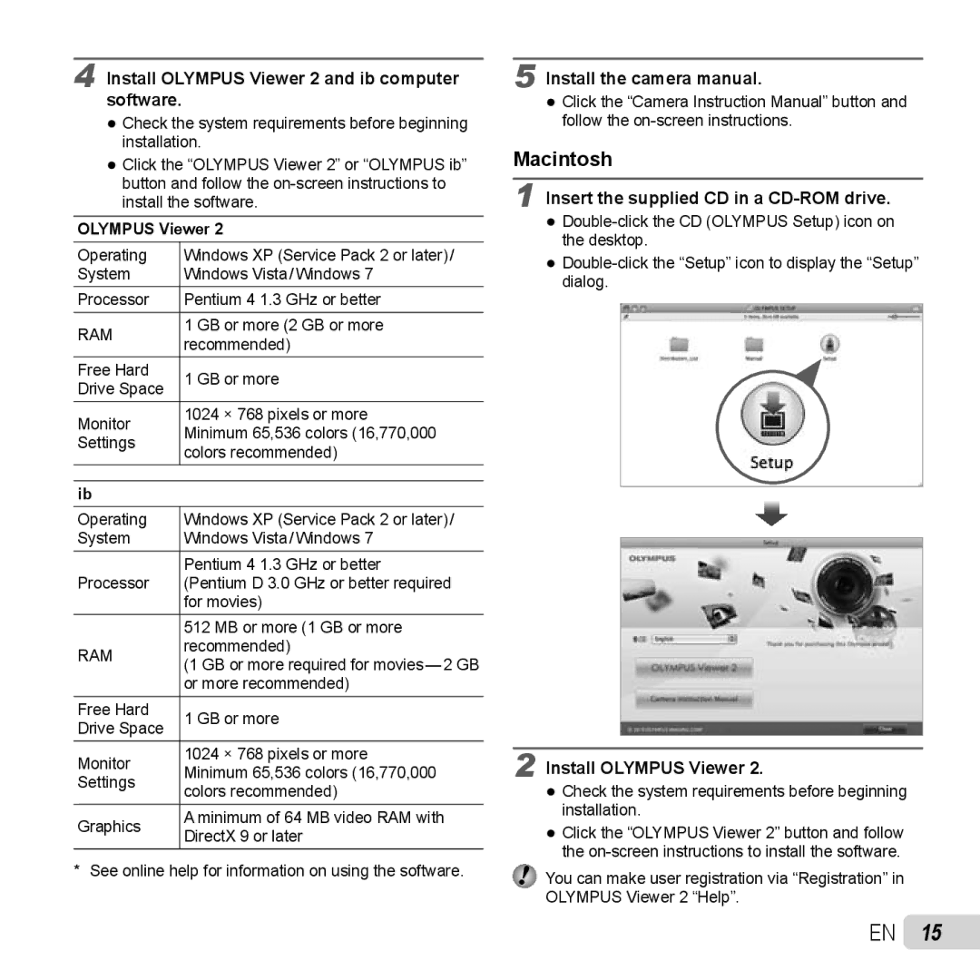 Olympus TG-320 instruction manual Macintosh, Install Olympus Viewer 2 and ib computer software, Install the camera manual 