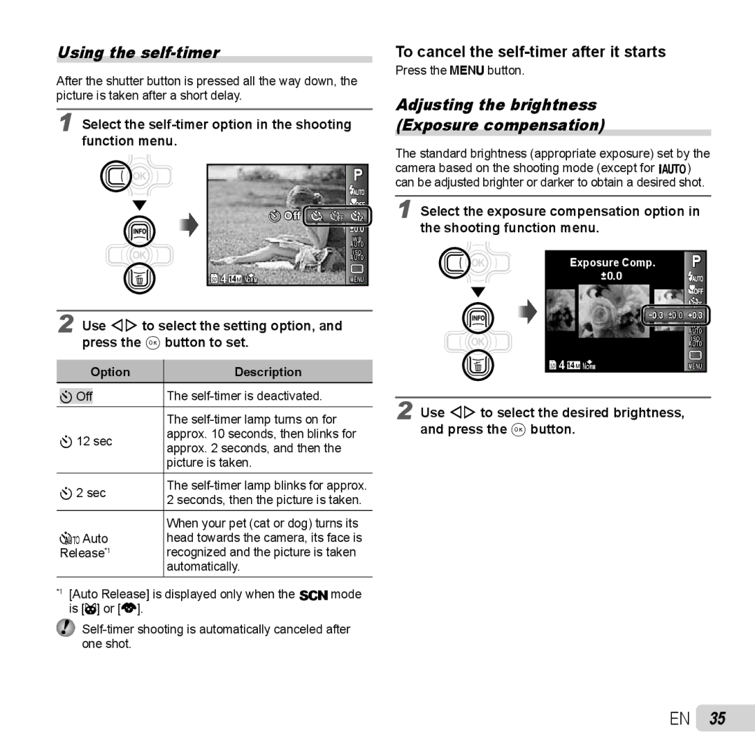 Olympus TG-320 instruction manual Using the self-timer, To cancel the self-timer after it starts 