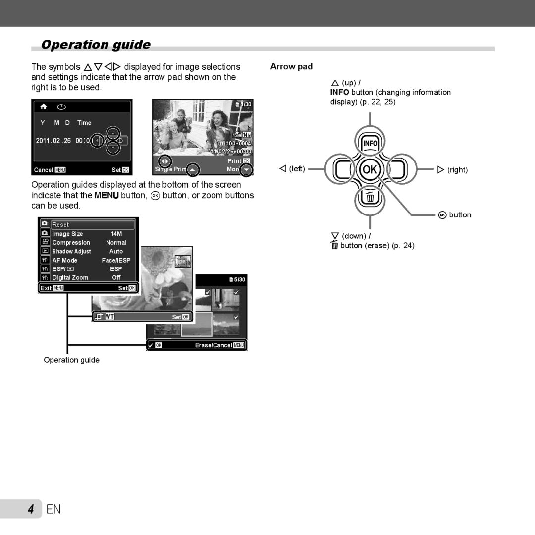 Olympus TG-320 instruction manual Arrow pad, Left Right 