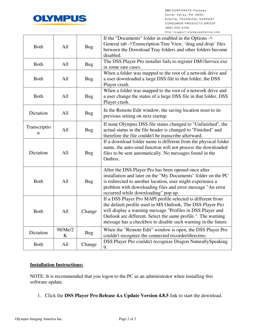 Olympus Version 4.8.5 manual Olympus Imaging America Inc 