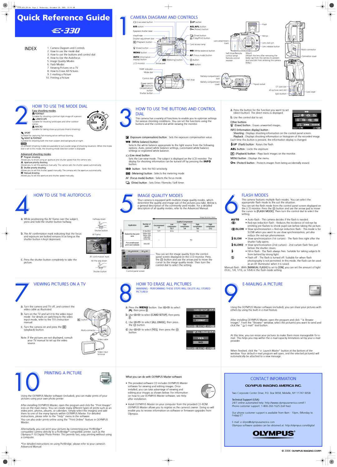 Olympus VH487701 quick start Camera Diagram and Controls, HOW to USE the Mode Dial, Image Quality Modes, Flash Modes 