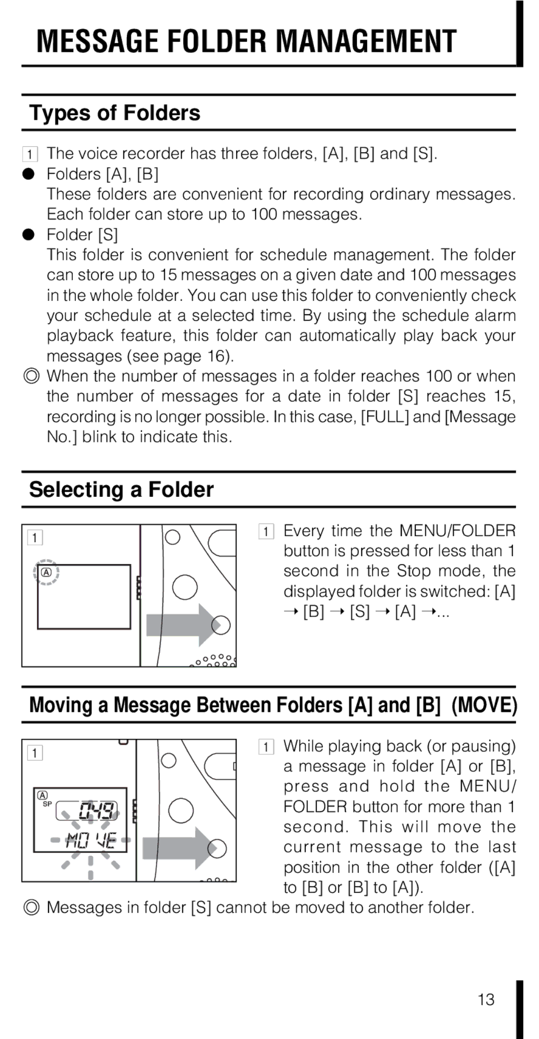 Olympus VN-180 VN-90 manual Types of Folders, Selecting a Folder, While playing back or pausing 