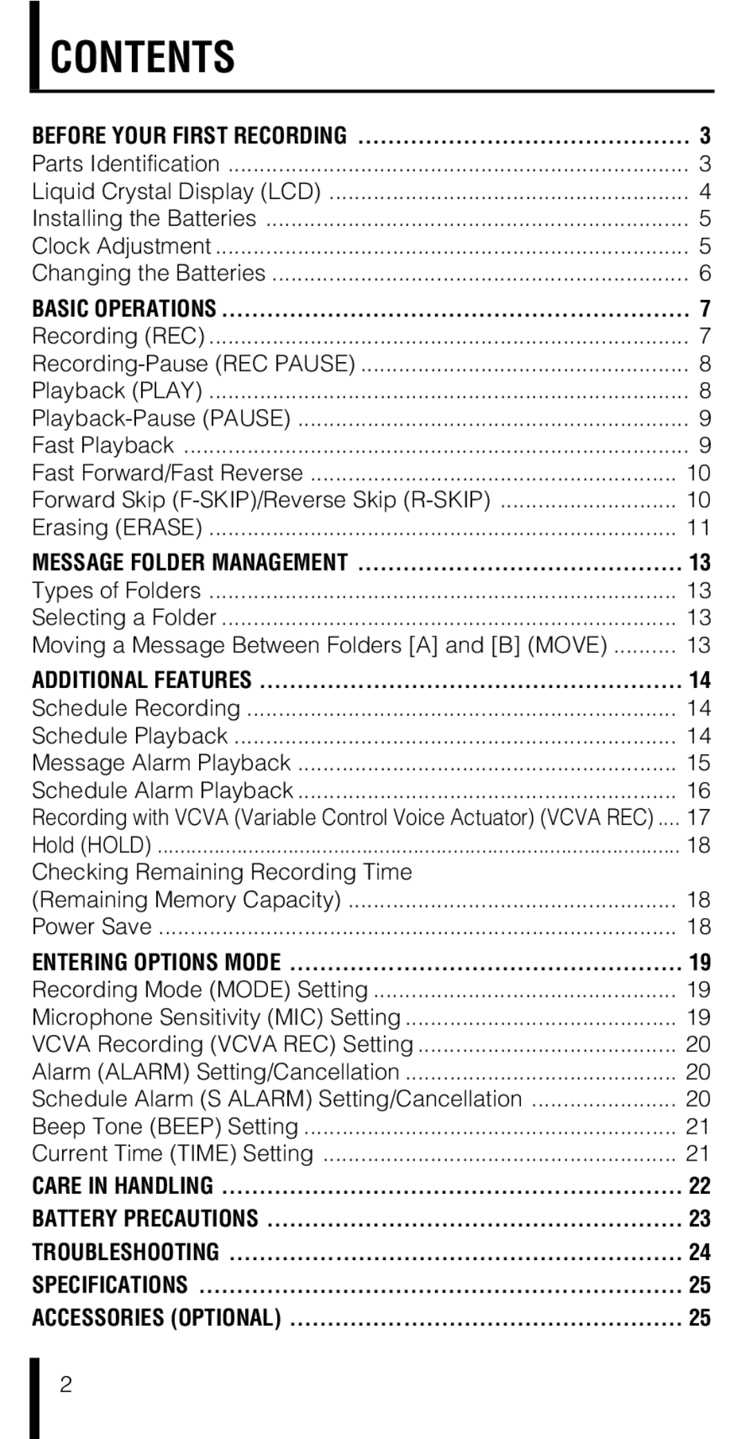 Olympus VN-180 VN-90 manual Contents 