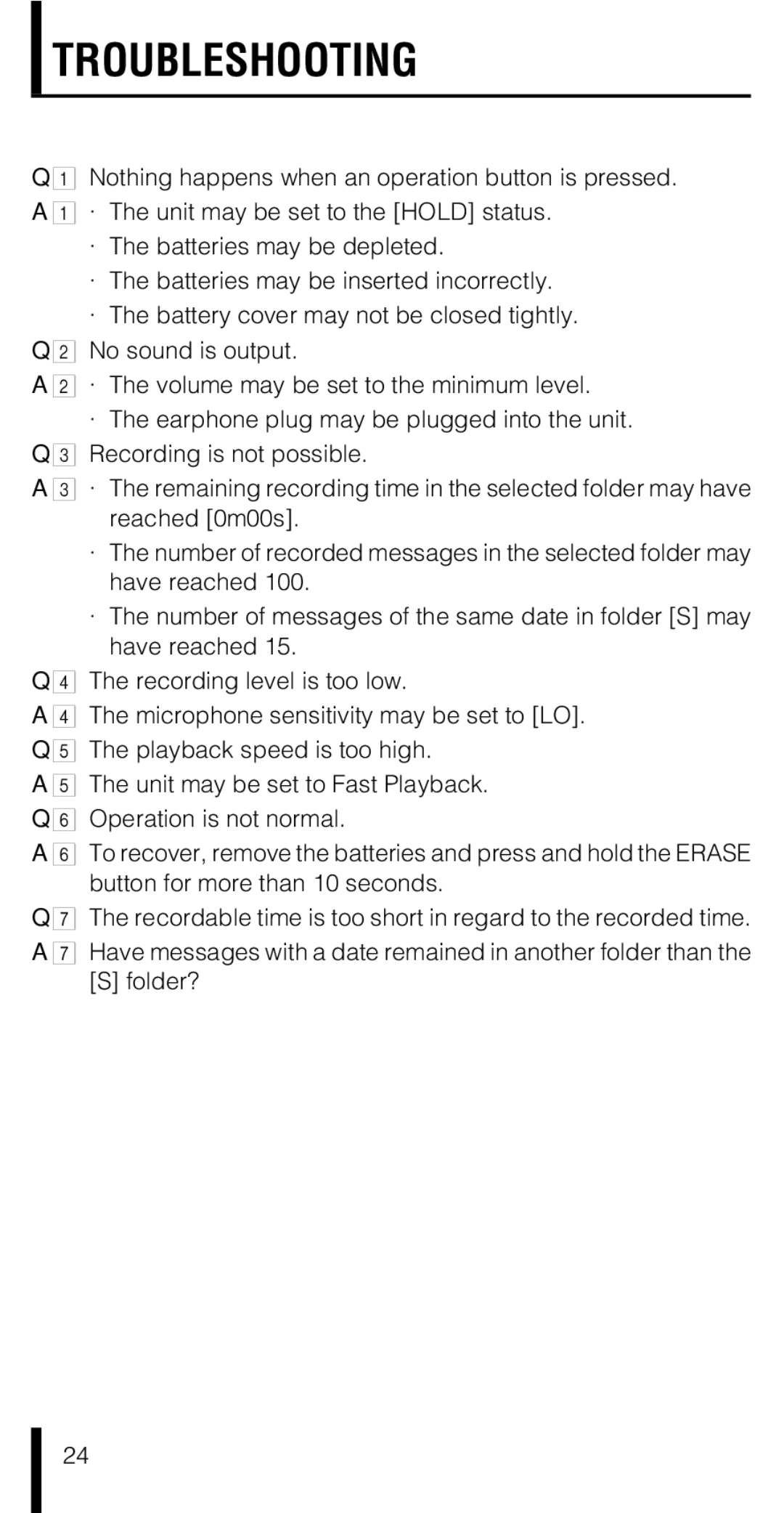 Olympus VN-180 VN-90 manual Troubleshooting, Folder? 