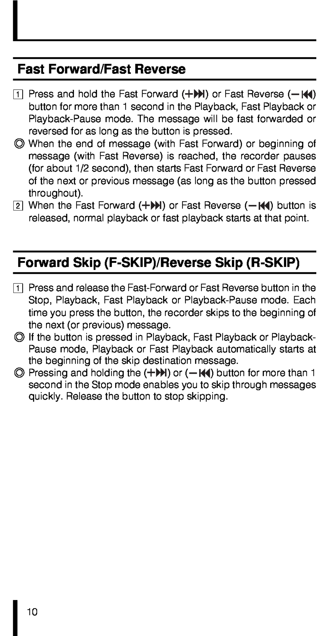 Olympus VN-180 manual Fast Forward/Fast Reverse, Forward Skip F-SKIP/Reverse Skip R-SKIP 