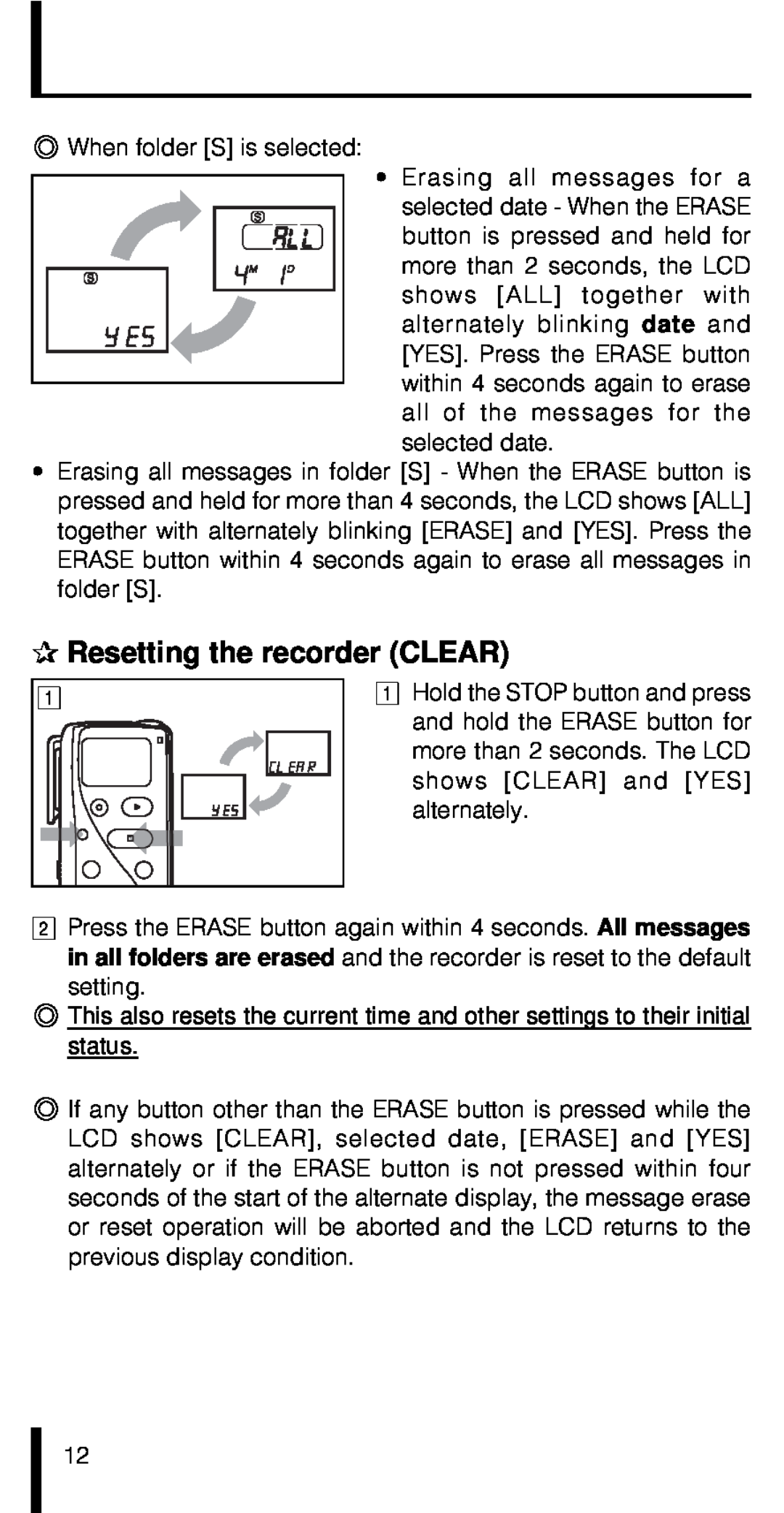 Olympus VN-180 manual Resetting the recorder CLEAR 