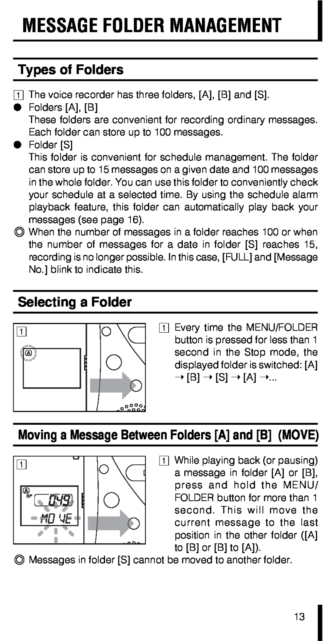 Olympus VN-180 manual Message Folder Management, Types of Folders, Selecting a Folder 