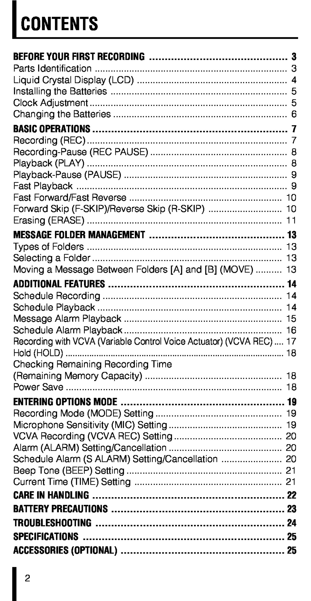 Olympus VN-180 manual Contents, Checking Remaining Recording Time 