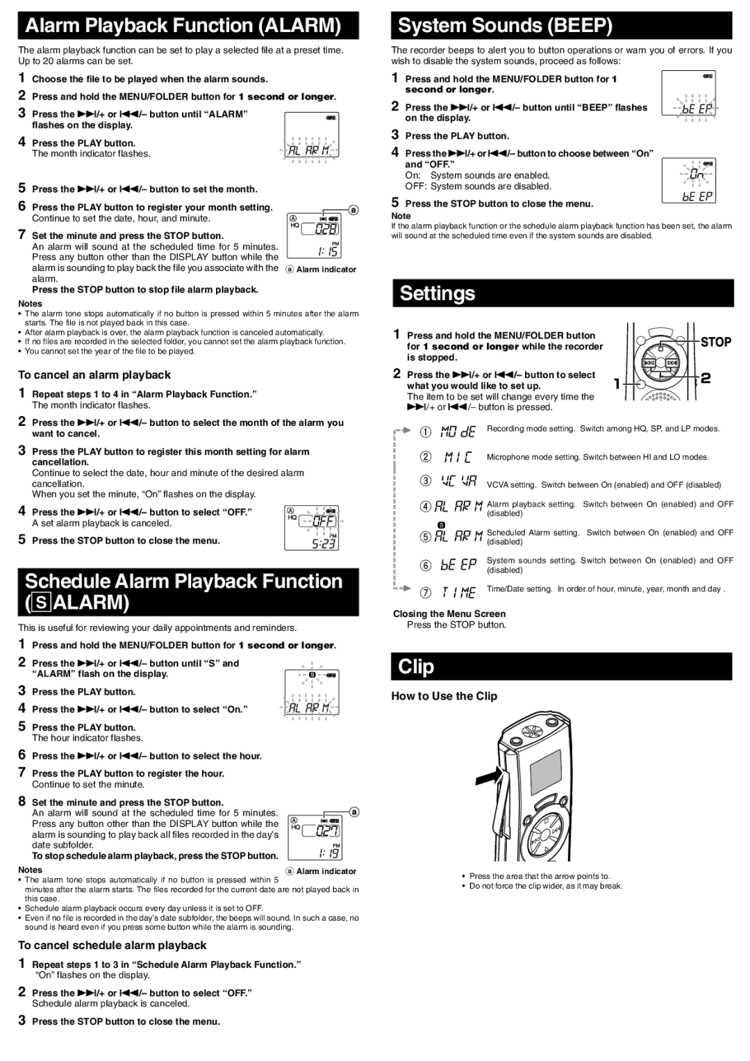 Olympus VN-1800, VN-3600 manual Salarm 