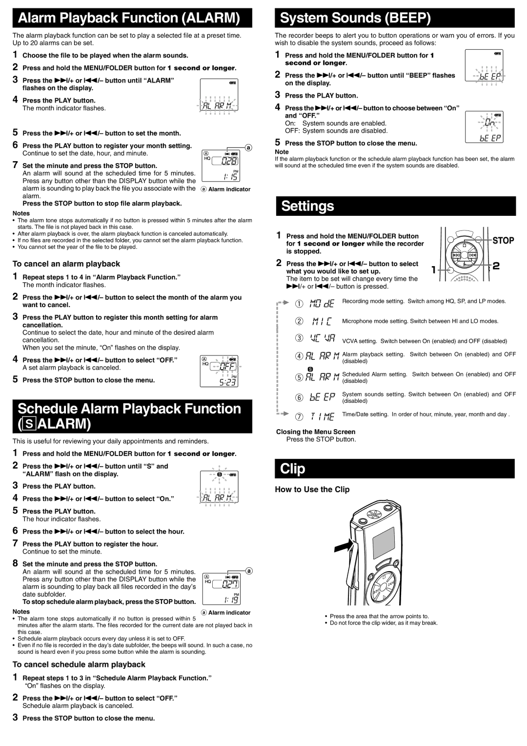 Olympus VN-1800, VN-900, VN-3600 manual Salarm 