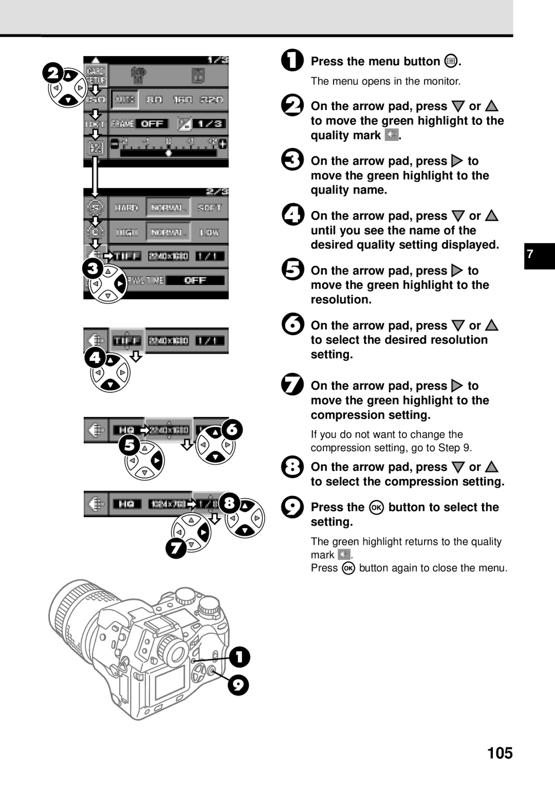 Olympus VT1621-01 manual 105, If you do not want to change Compression setting, go to Step 