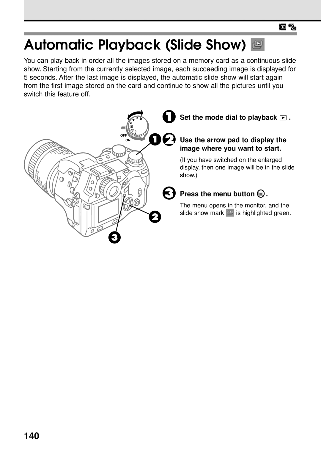 Olympus VT1621-01 manual Automatic Playback Slide Show, 140 