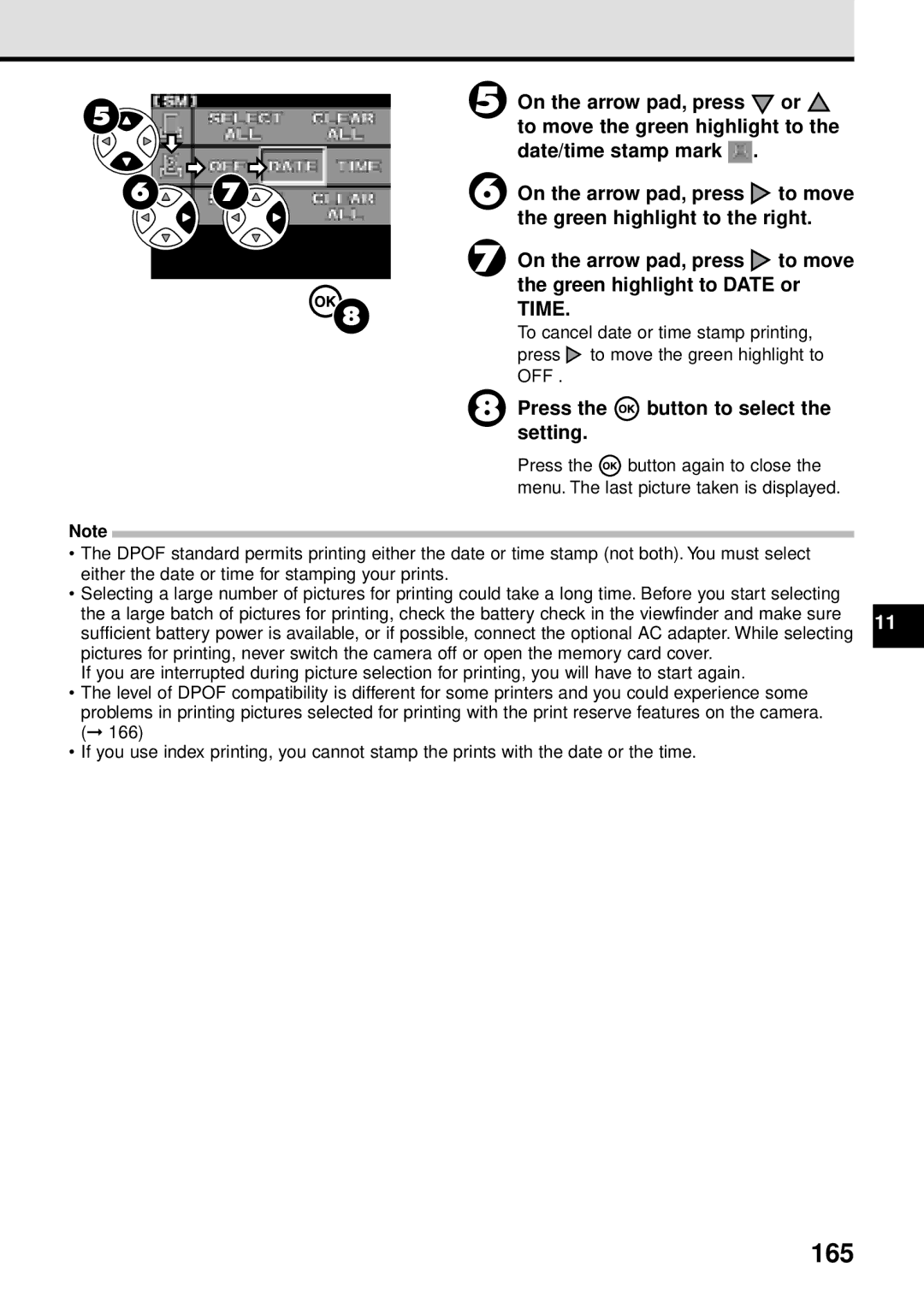 Olympus VT1621-01 manual 165, Press the button to select the setting 