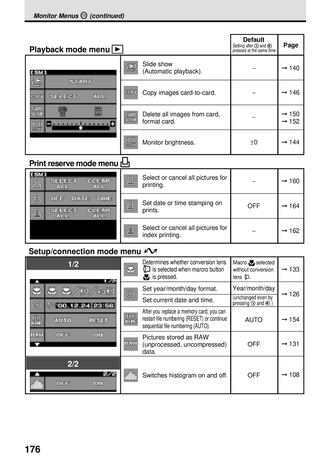 Olympus VT1621-01 manual 176, Setup/connection mode menu 