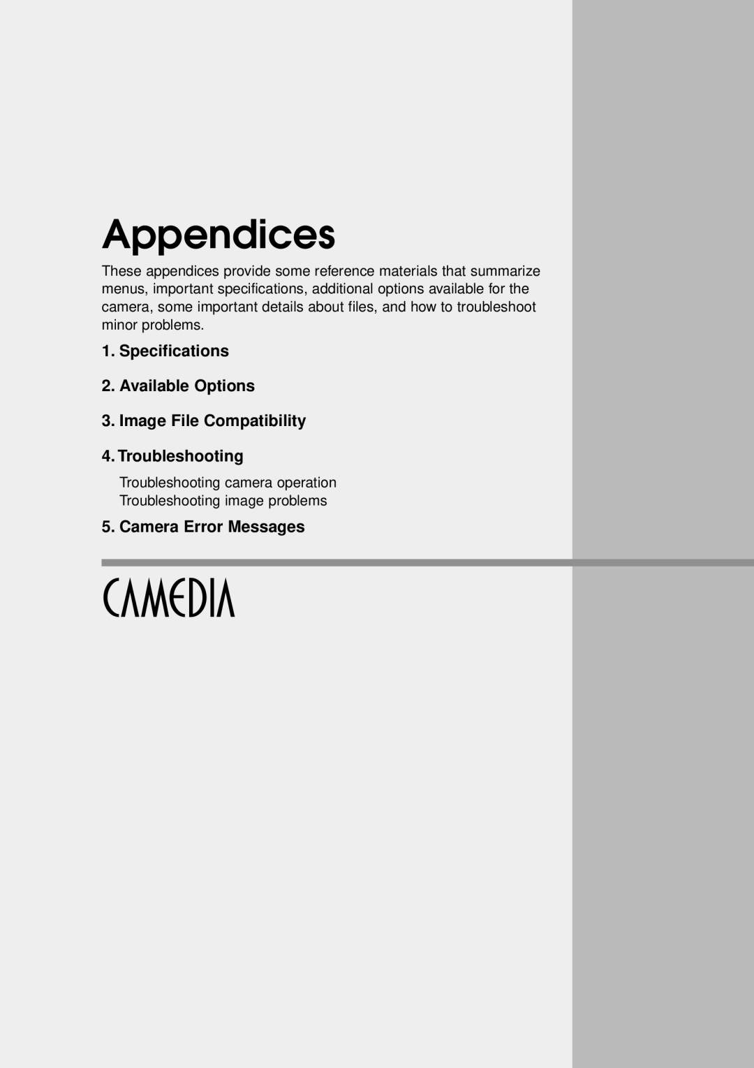 Olympus VT1621-01 manual Appendices, Camera Error Messages 