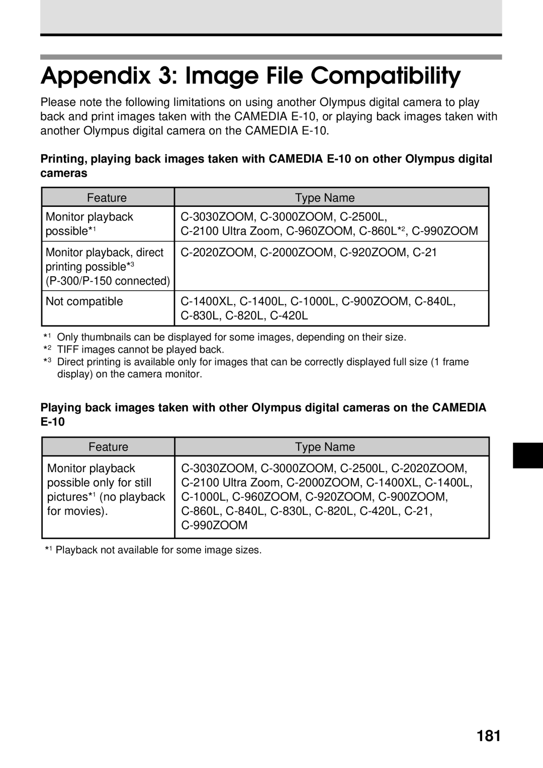 Olympus VT1621-01 manual Appendix 3 Image File Compatibility, 181 