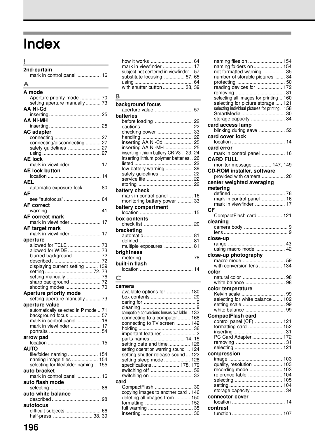 Olympus VT1621-01 manual Index, 196 