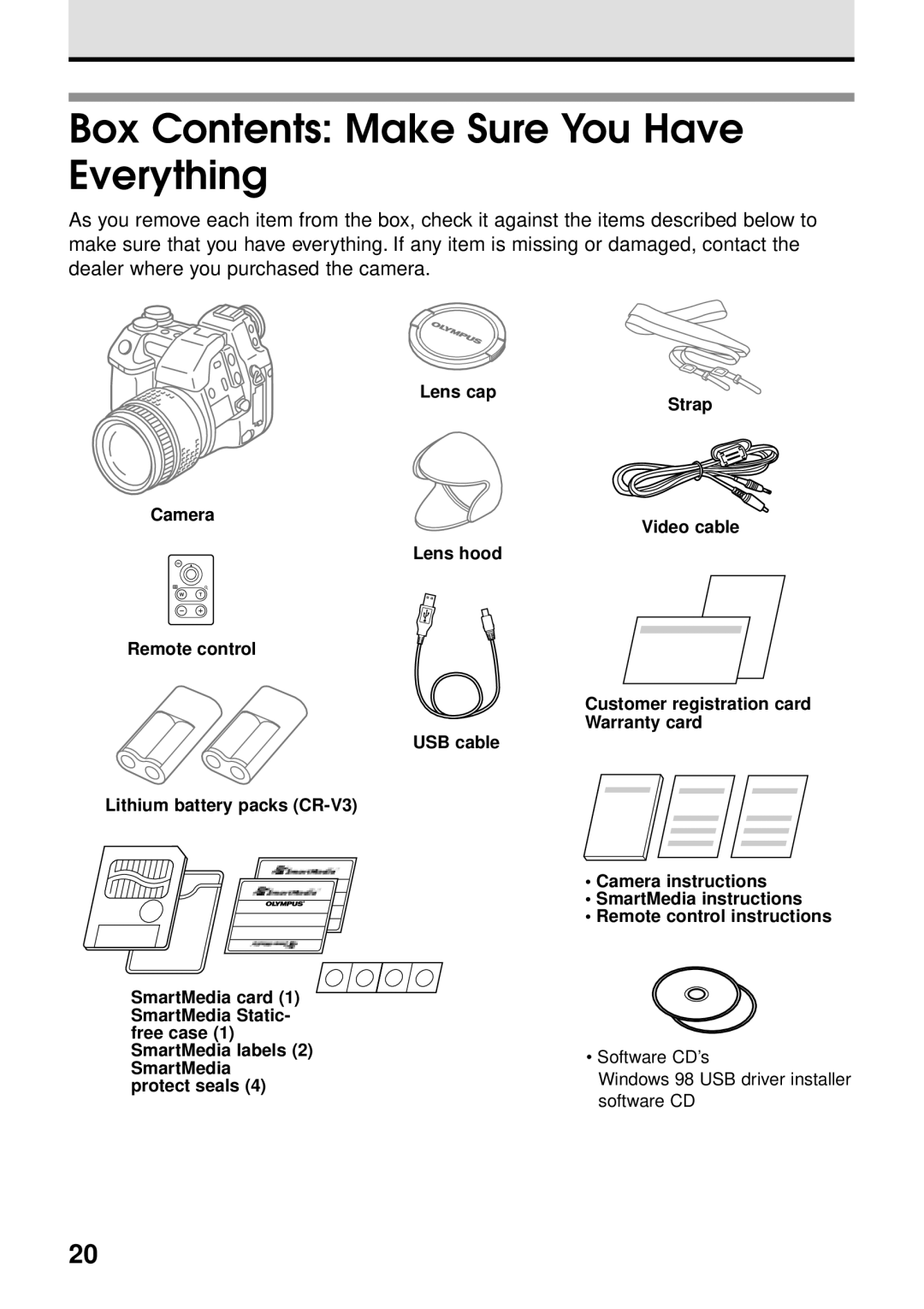 Olympus VT1621-01 manual Box Contents Make Sure You Have Everything 