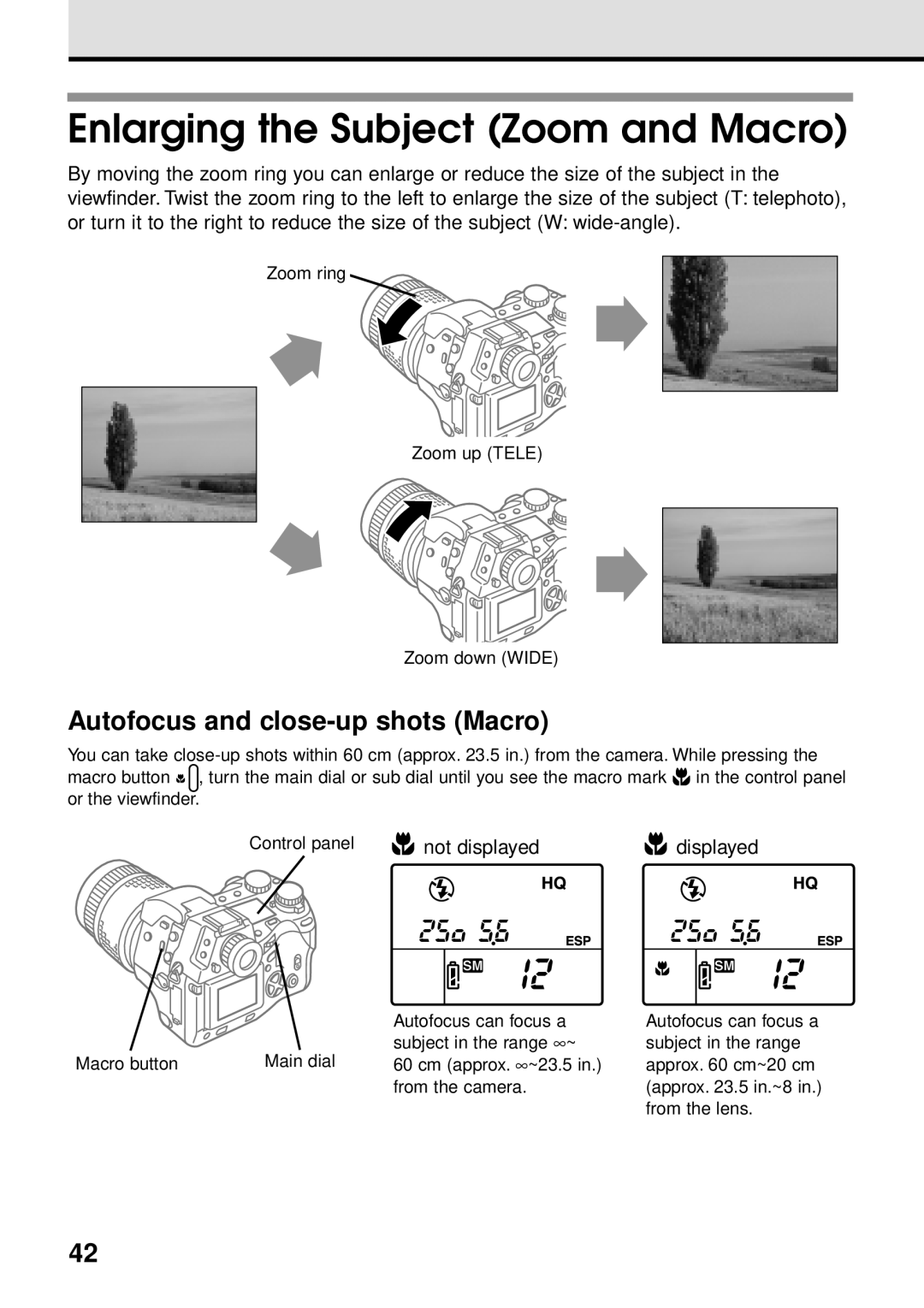 Olympus VT1621-01 manual Enlarging the Subject Zoom and Macro, Autofocus and close-up shots Macro 