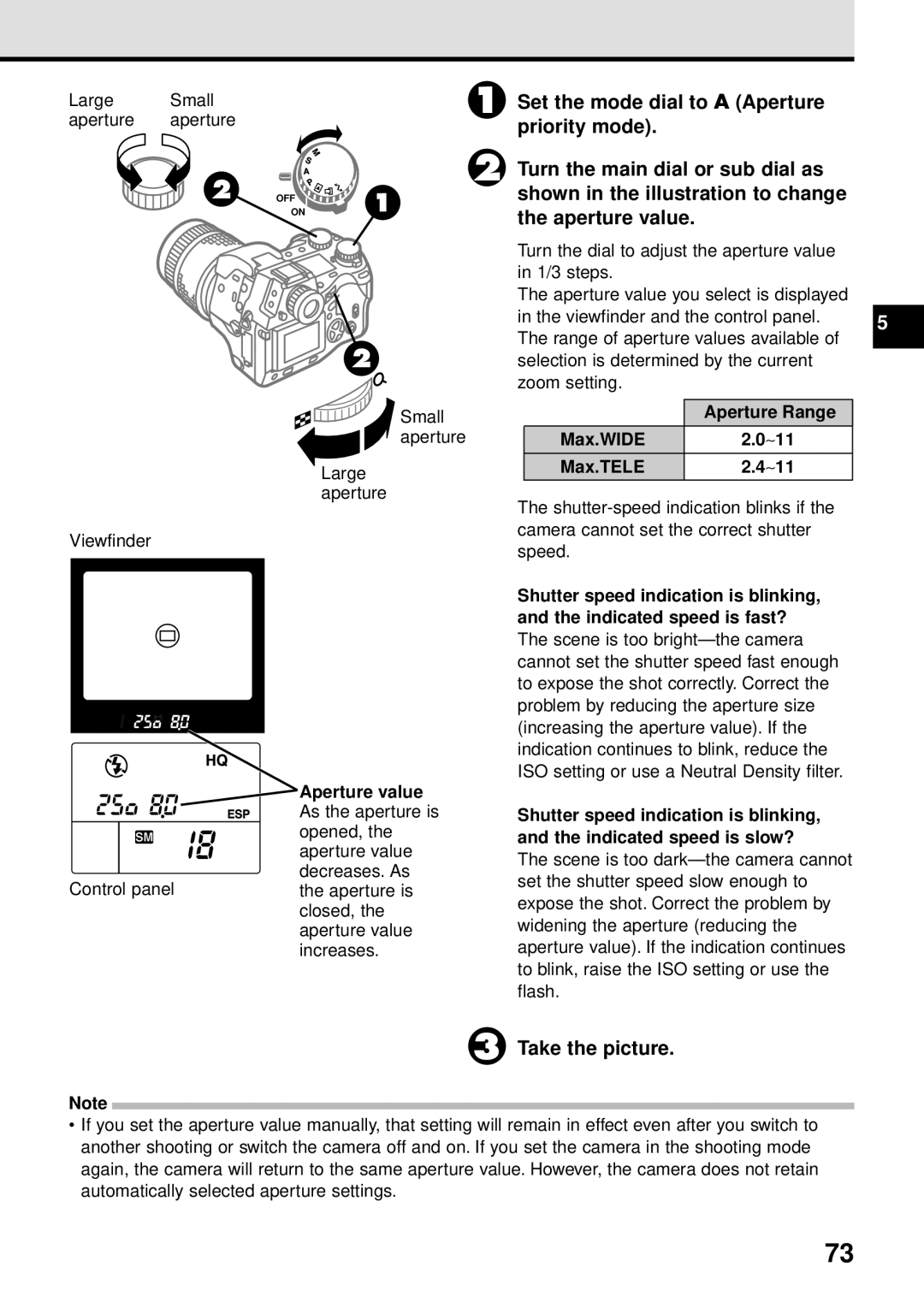 Olympus VT1621-01 manual Aperture Range, Max.WIDE Max.TELE 